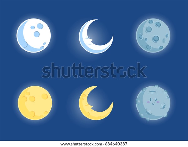 Moon\
collection with blue and yellow cute moon\
character