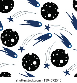 moon and comets with white background vector seamless pattern - Great for wallpaper,backgrounds,gifs,surface pattern design,packaging design projects, stationary,fabric