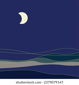 The Moon concept. When the moon rises. Rays of ligh shine into the ocean.