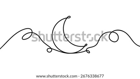 Moon, continuous line drawing. Ramadan Kareem banner in simple linear style. Sleep symbol with crescent in Editable stroke. Vector illustration