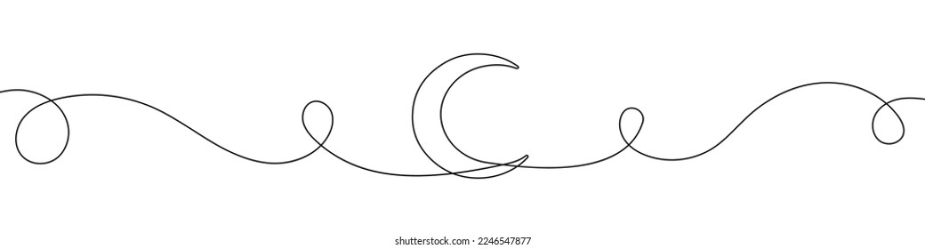Moon in continuous line drawing style. Line art moon icon. Vector illustration. Abstract background