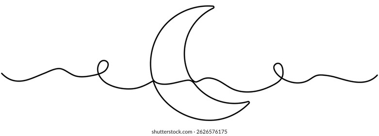 Moon continuous line drawing. Vector illustration isolated on white.