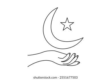 Moon continuous one line art drawing of isolated outline vector illustration