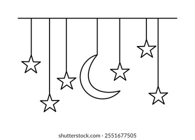 Moon continuous one line art drawing of isolated outline vector illustration