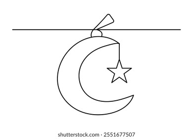 Moon continuous one line art drawing of isolated outline vector illustration