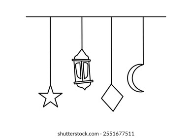 Moon continuous one line art drawing of isolated outline vector illustration