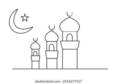 Moon continuous one line art drawing of isolated outline vector illustration