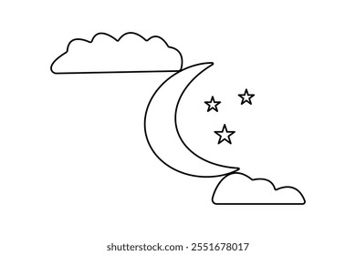 Moon continuous one line art drawing of white background 