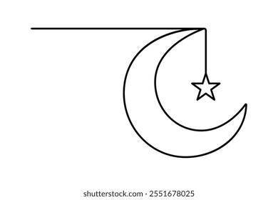 Moon continuous one line art drawing of white background 