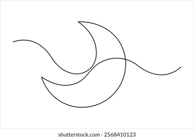 Moon continuous one line art drawing of Ramadan Kareem and Eid banner in outline vector illustration

