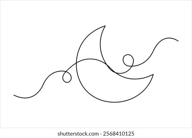 Moon continuous one line art drawing of Ramadan Kareem and Eid banner in outline vector illustration

