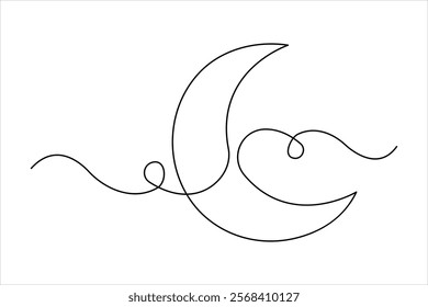 Moon continuous one line art drawing of Ramadan Kareem and Eid banner in outline vector illustration

