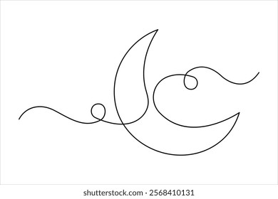 Moon continuous one line art drawing of Ramadan Kareem and Eid banner in outline vector illustration

