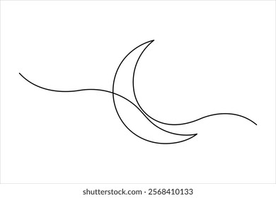 Moon continuous one line art drawing of Ramadan Kareem and Eid banner in outline vector illustration


