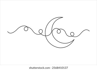 Moon continuous one line art drawing of Ramadan Kareem and Eid banner in outline vector illustration


