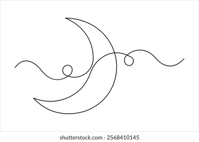 Moon continuous one line art drawing of Ramadan Kareem and Eid banner in outline vector illustration

