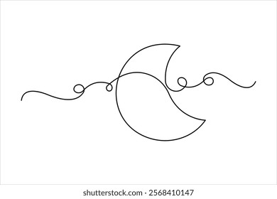 Moon continuous one line art drawing of Ramadan Kareem and Eid banner in outline vector illustration

