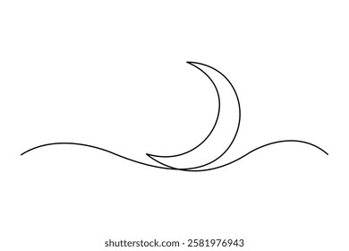 Moon continuous one line art drawing of Ramadan Kareem and Eid in outline vector illustration
