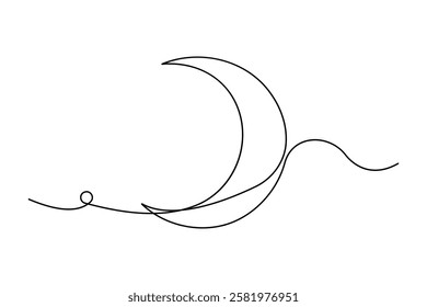 Moon continuous one line art drawing of Ramadan Kareem and Eid in outline vector illustration
