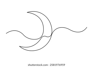 Moon continuous one line art drawing of Ramadan Kareem and Eid in outline vector illustration
