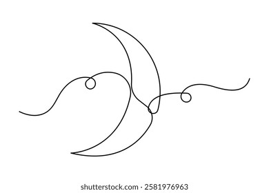 Moon continuous one line art drawing of Ramadan Kareem and Eid in outline vector illustration
