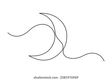 Moon continuous one line art drawing of Ramadan Kareem and Eid in outline vector illustration
