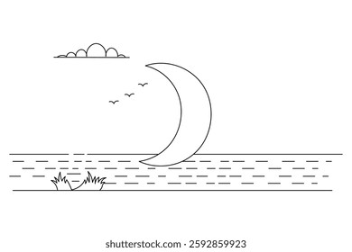 Moon Continuous one line art drawing  of outline line vector illustration 