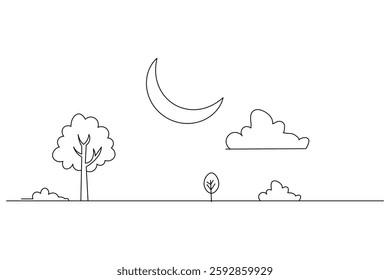 Moon Continuous one line art drawing  of outline line vector illustration 