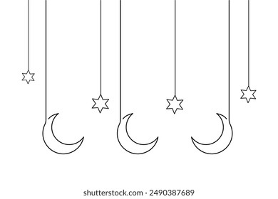 Monddurchgehende einzeilige Zeichnung des Mondumriss-Vektorgrafik-Symbols