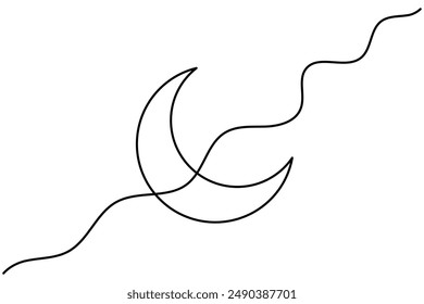 Moon continuous one line drawing of moon outline vector icon