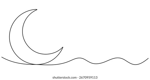 Moon continuous one line drawing minimalism design.  Vector illustration. Moon icon in one line, Moon symbol. 