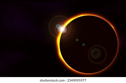 The moon covers the sun in a beautiful solar eclipse. Digital astronomy illustration.