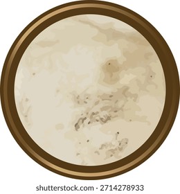 Mond mit Kraterstruktur in kreisförmiger Draufsicht, schattierten Konturen und unebenem Gelände Detail. Symbol des Weltraums, der Erforschung, der Astronomie, des Geheimnisses und der Entdeckung. Cartoon, Vektorgrafik.
