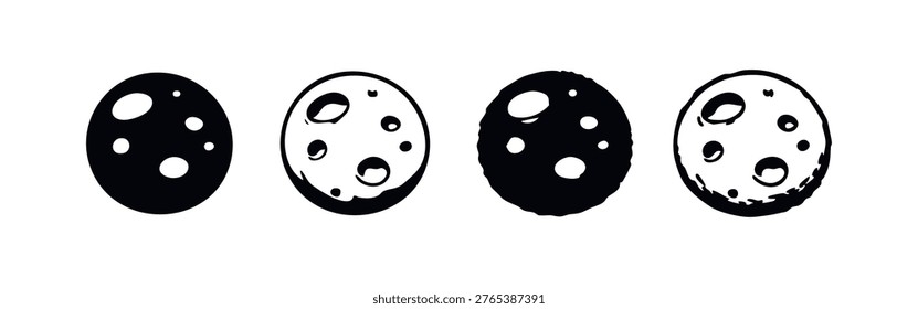 Moon or Cratered Planet Icon Set - Lunar Surface Symbols