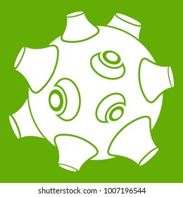 Moon with craters icon white isolated on green background. Vector illustration