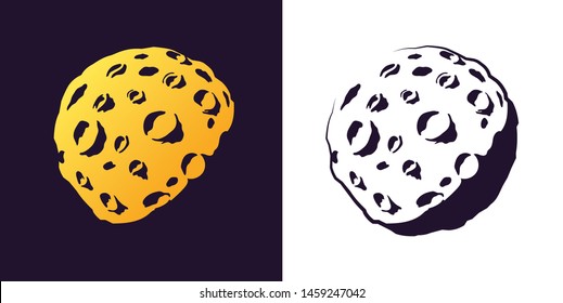 Moon with craters sketch . Hand drawn retro style. Asteroid or planet stamp vector illustration.