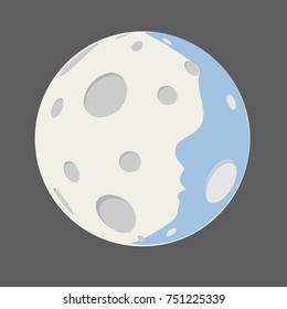 Moon with Craters in the Universe isolated on dark background . Vector Illustration