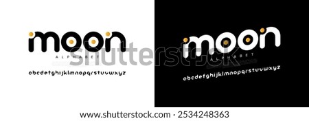 Moon creative modern geometric urban alphabet font. Digital abstract futuristic, game, techno, robot, music, logo, sport, minimal technology typography. Simple numeric vector illustration