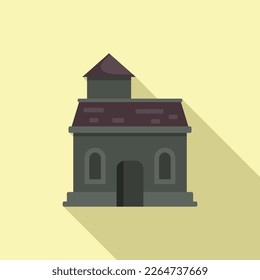 Moon creepy house icon flat vector. Spooky horror. Ghost night