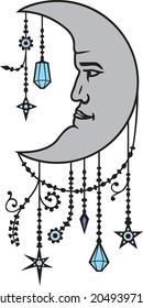 Moon or crescent in Boho style. Vector illustration. 