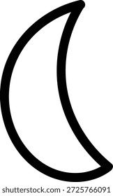 Moon crescent with bold contour in clean line art, smooth curve and negative space. Symbol of night, calm, dream and magic, evoking mystic folklore and hygge mood. Cartoon vector illustration.