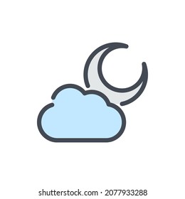 Moon crescent with cloud color line icon. Weather and Climate vector outline colorful sign.