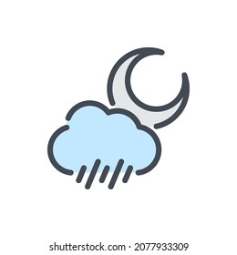 Moon crescent and cloud with rain color line icon. Weather and Climate vector outline colorful sign.