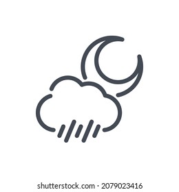 Moon crescent and cloud with rain line icon. Weather and Climate vector outline sign.
