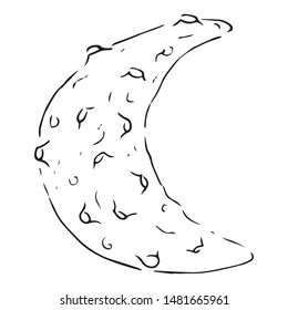 Moon. Crescent with craters. Cartoon moon. Vector illustration. Simple hand drawn icon.