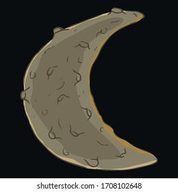 Moon. Crescent with craters. Cartoon moon. Vector illustration. Simple hand drawn icon.