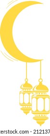 Moon crescent with decorative lanterns. Classic night symbol