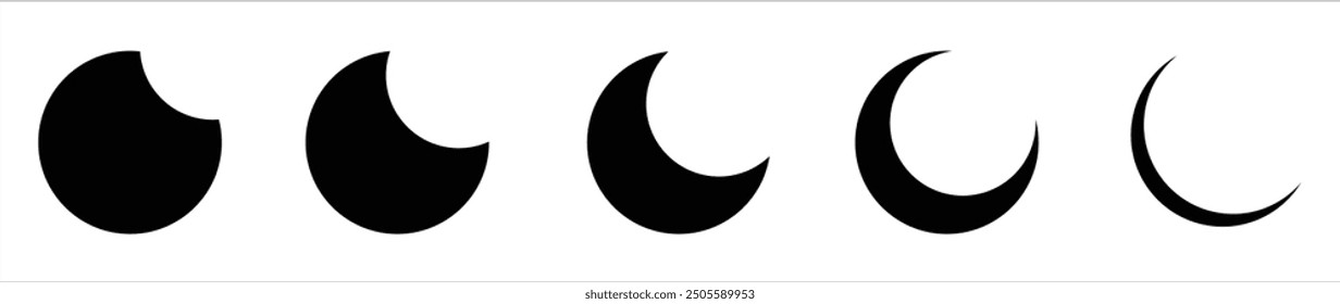 Luna creciente diferentes Formas en negro