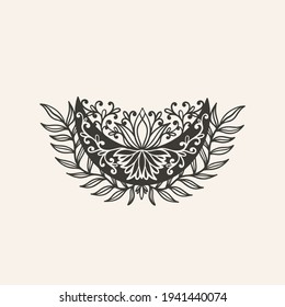 Moon crescent flower mandala.Astrology boho witch symbol amulet.Sacred mystic decoration trendy style.Vector illustration.