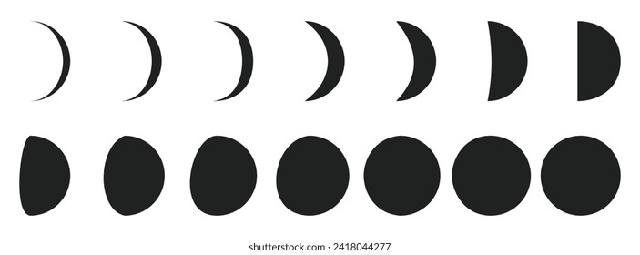 Moon crescent to full moon icon set